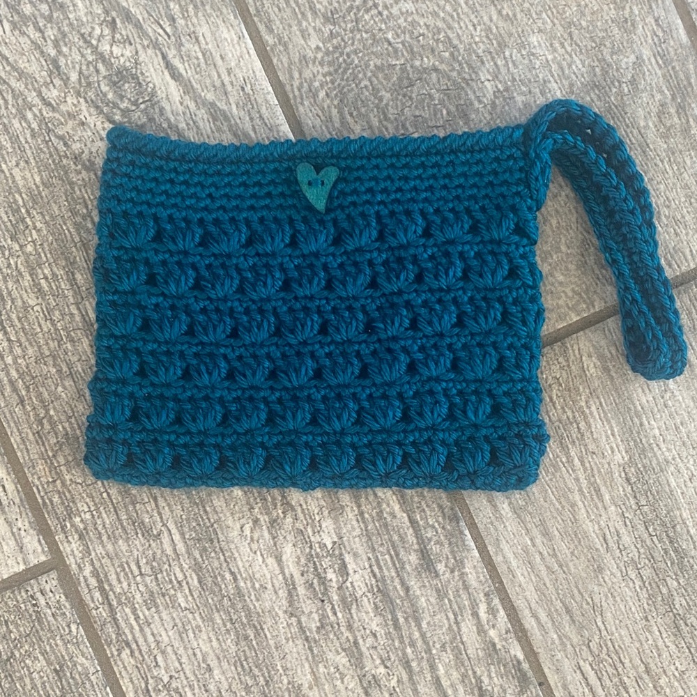 Handmade Teal Crochet Wristlet Clutch - Small Women's Bag